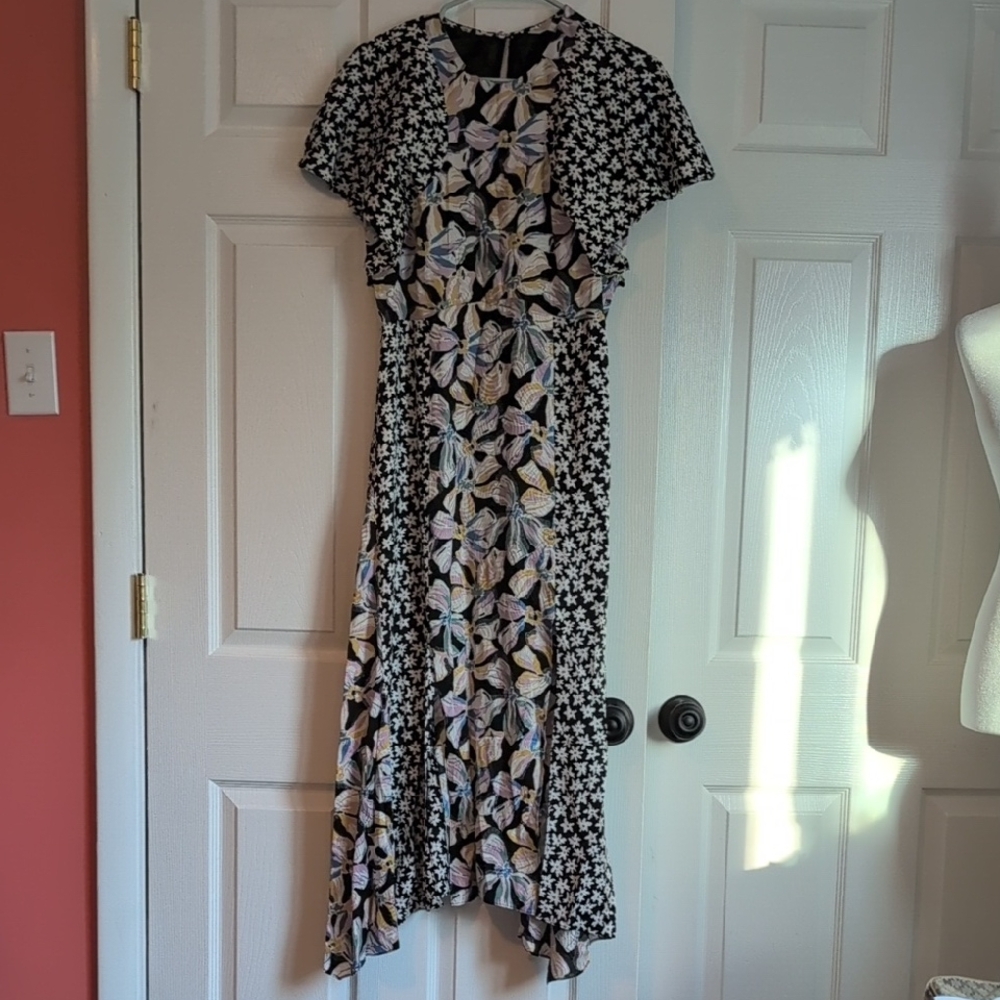 Rebecca Taylor Black and Cream Floral High Low Dress